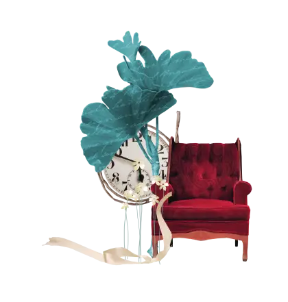 Abstract Decor with Red Chair and Clock