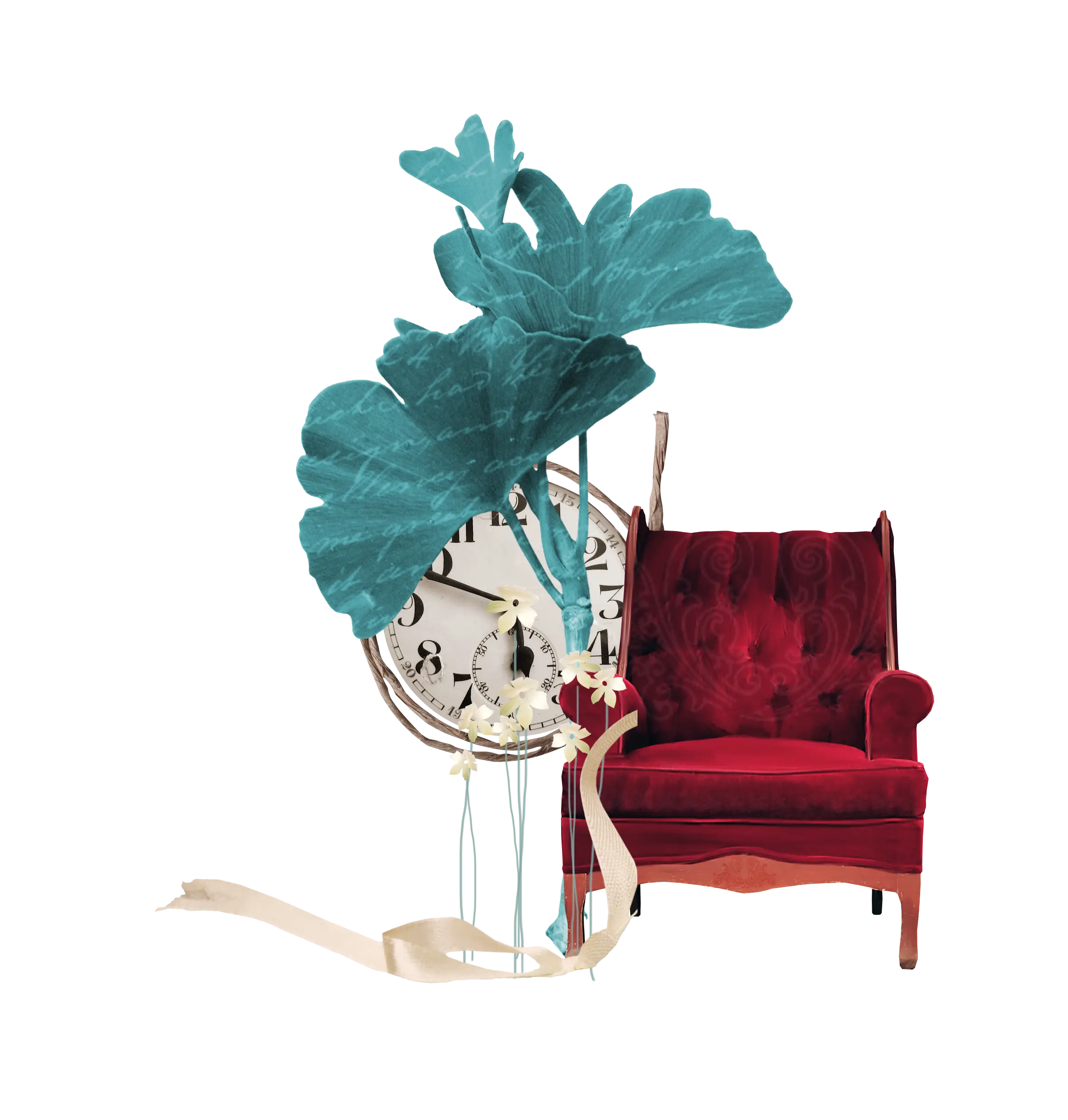 Abstract Decor with Red Chair and Clock