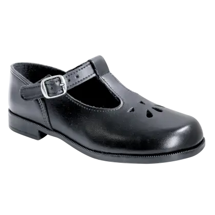Black Leather School Shoe with Buckle