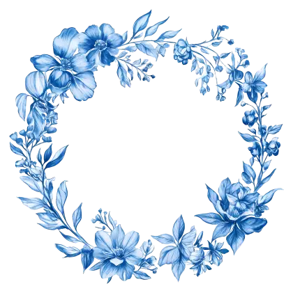 Delicate Blue Floral Wreath Airy Design
