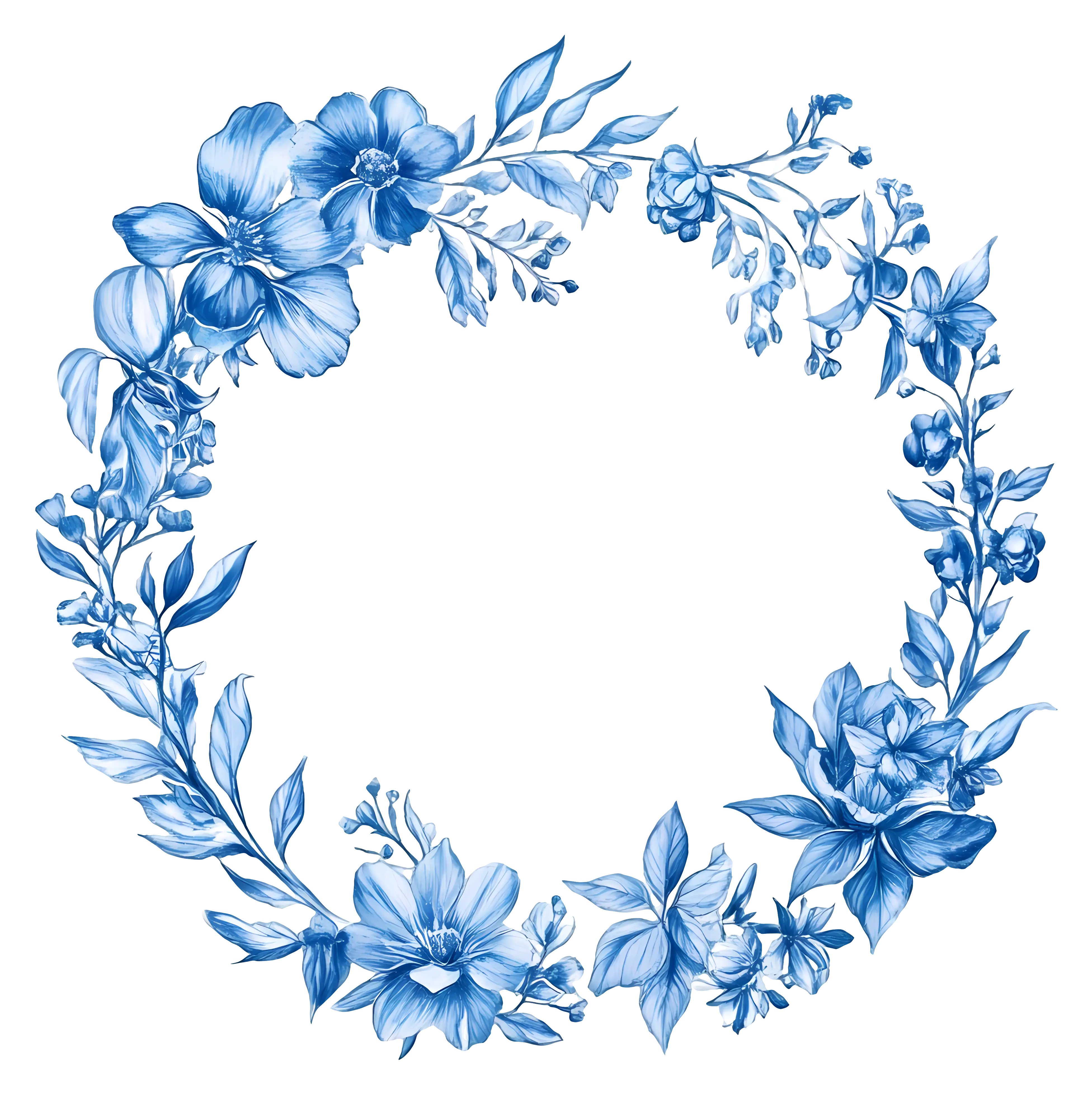 Delicate Blue Floral Wreath Airy Design