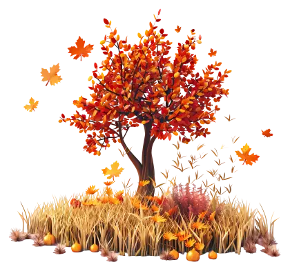 Beautiful Autumn Tree with Falling Leaves