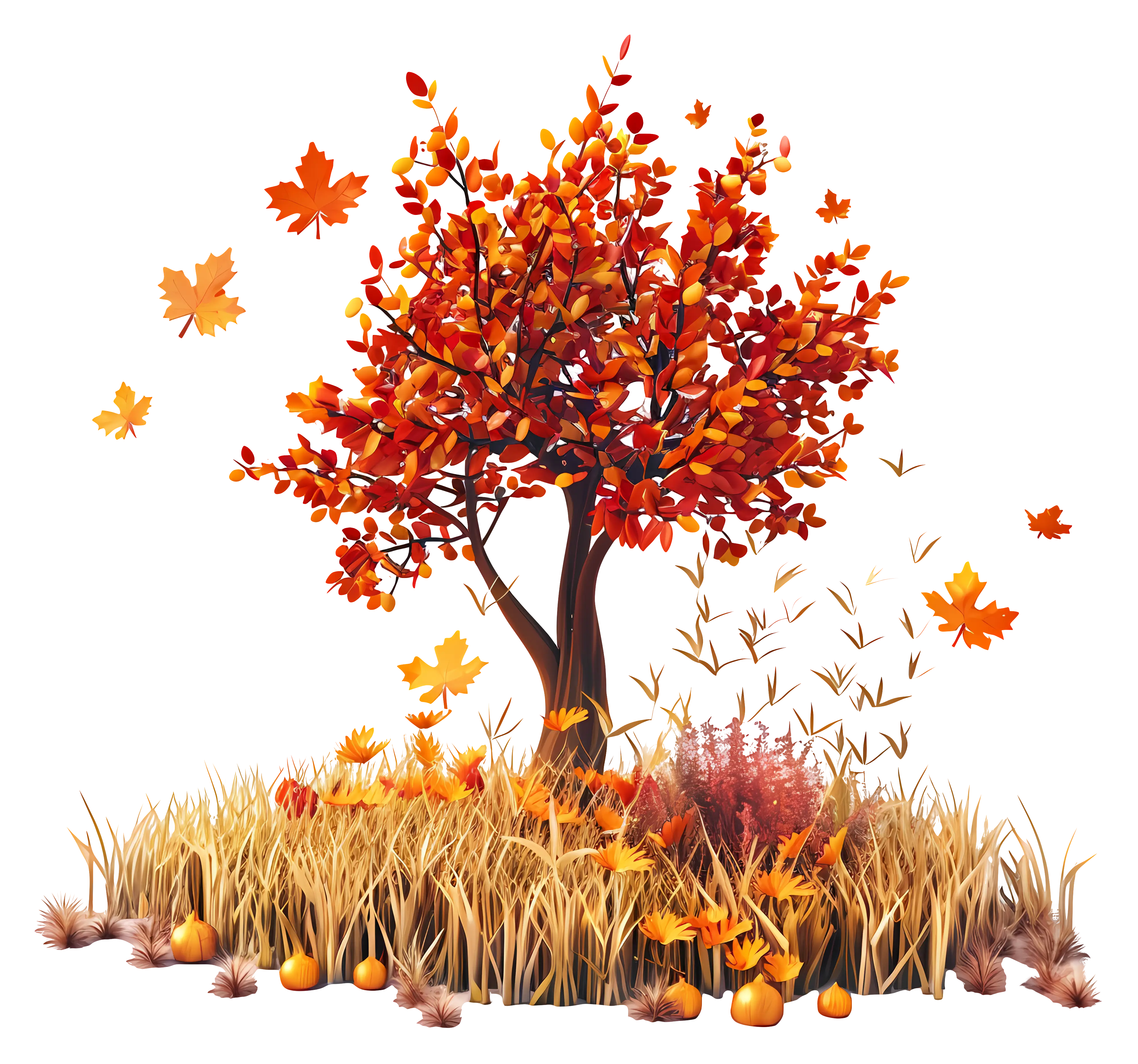 Beautiful Autumn Tree with Falling Leaves