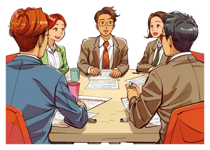 Business Meeting Illustration with a Group Discussion