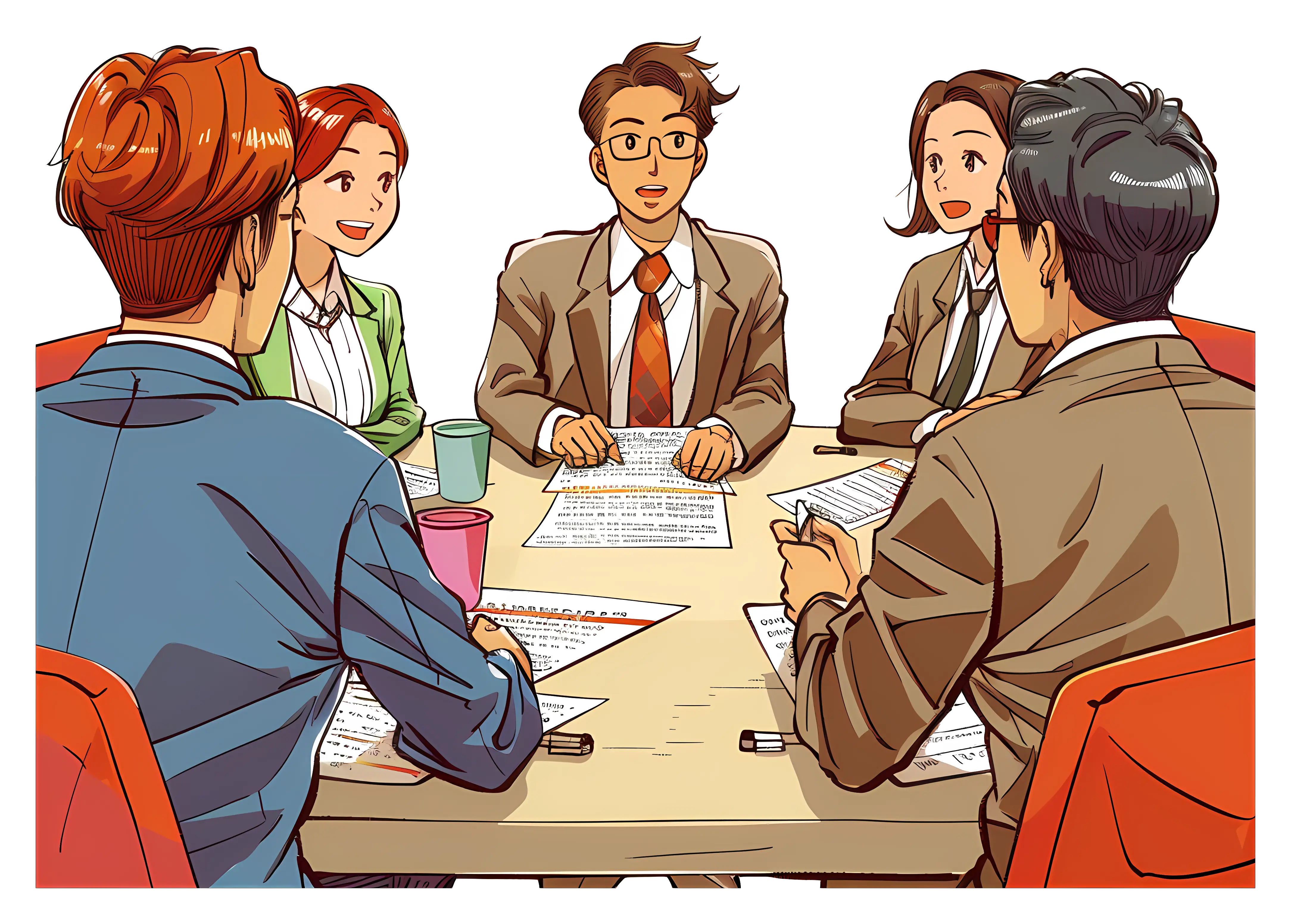 Business Meeting Illustration with a Group Discussion