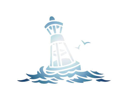 Lighthouse Illustration with Ocean Waves and Birds