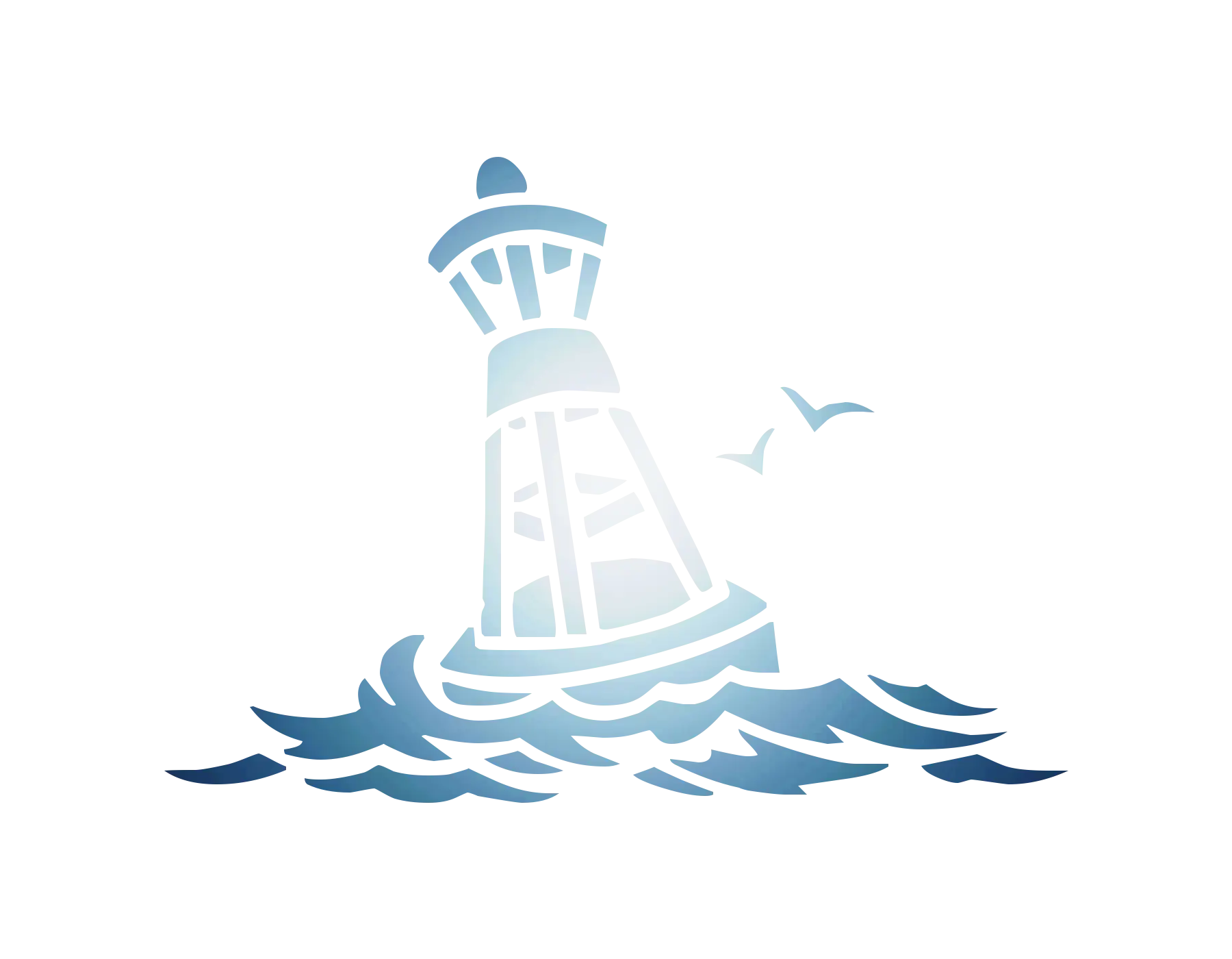 Lighthouse Illustration with Ocean Waves and Birds
