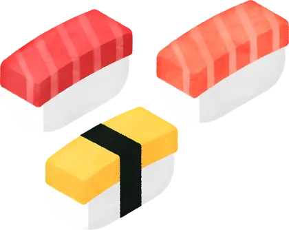Sushi Pieces with Rice and Toppings