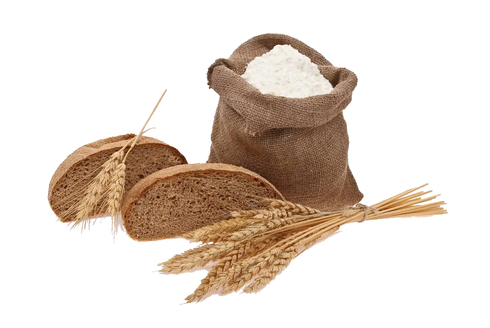 Flour Sack with Bread Slices and Wheat