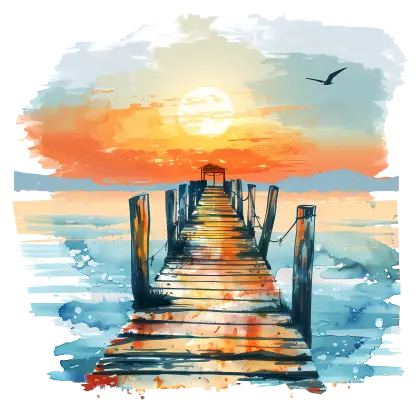 Serene Sunset Over Pier Illustration