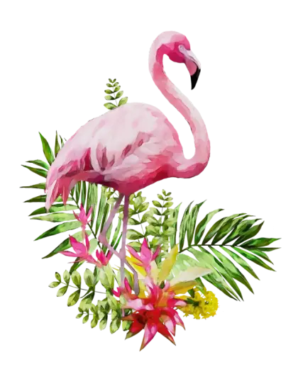 Pink Flamingo Amid Tropical Leaves