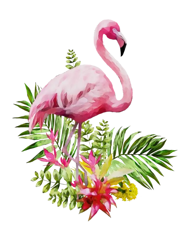 Pink Flamingo Amid Tropical Leaves