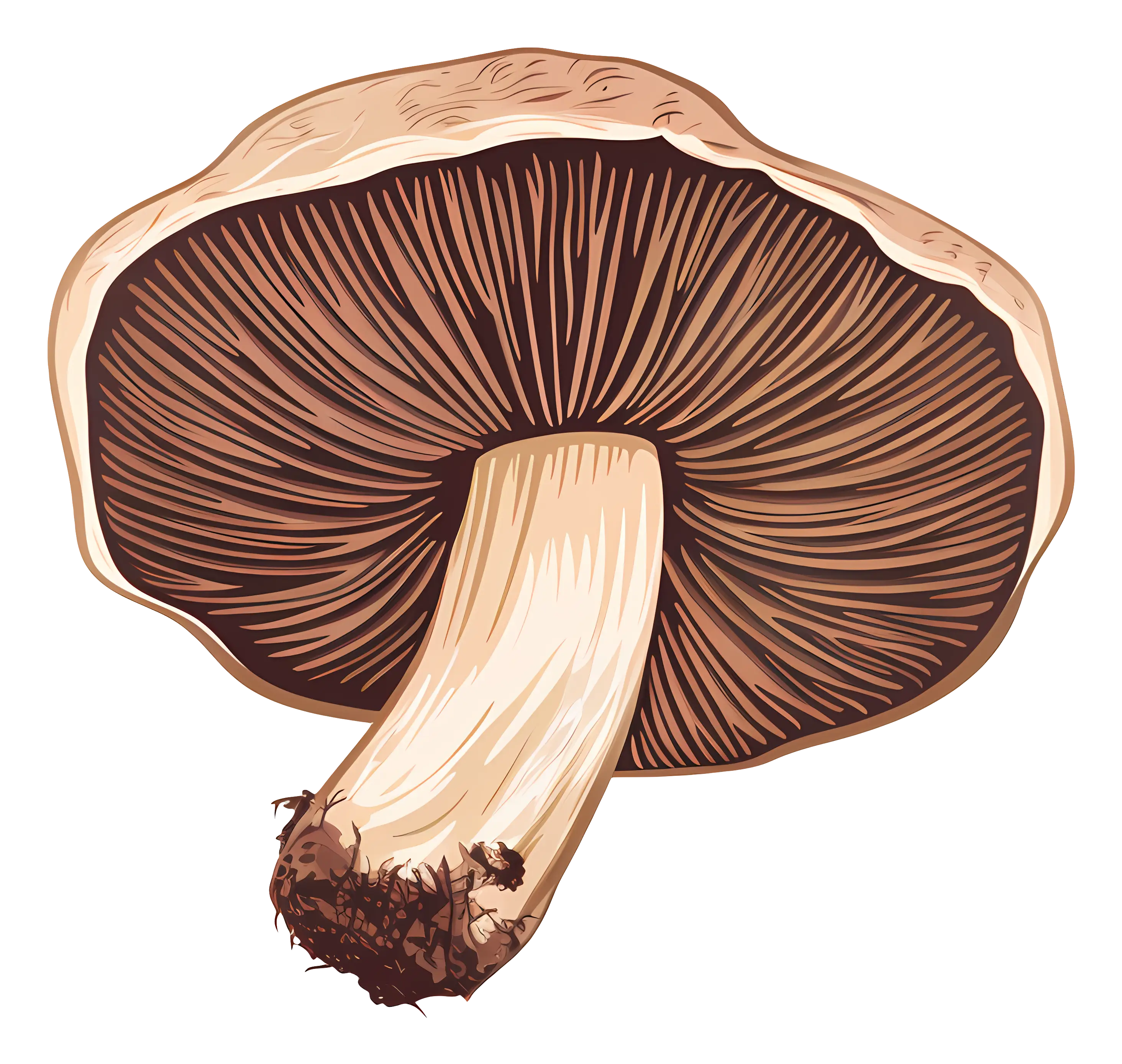 Illustration of a Mushroom with Detailed Gills
