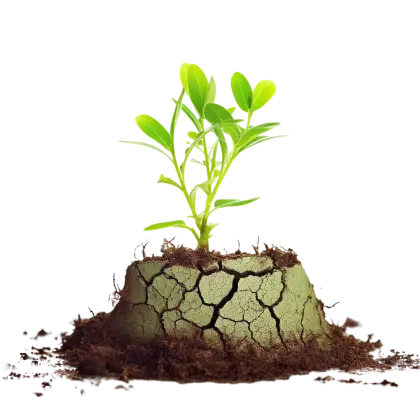 Young Plant Growing on Cracked Drought Soil