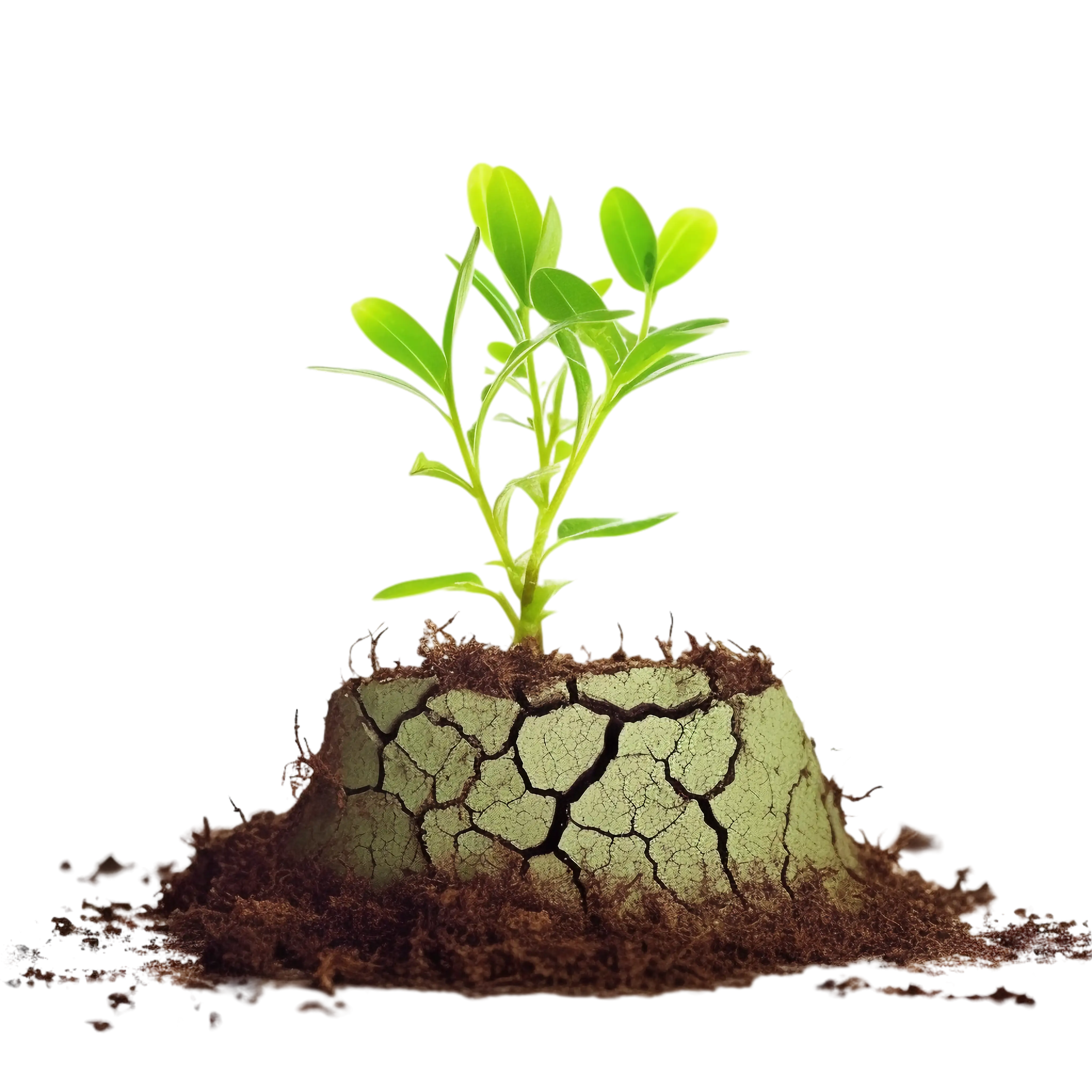Young Plant Growing on Cracked Drought Soil