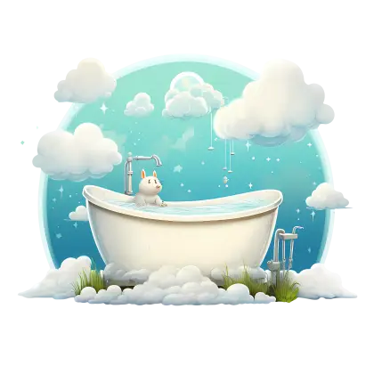 Bathtub with Clouds and Rabbit