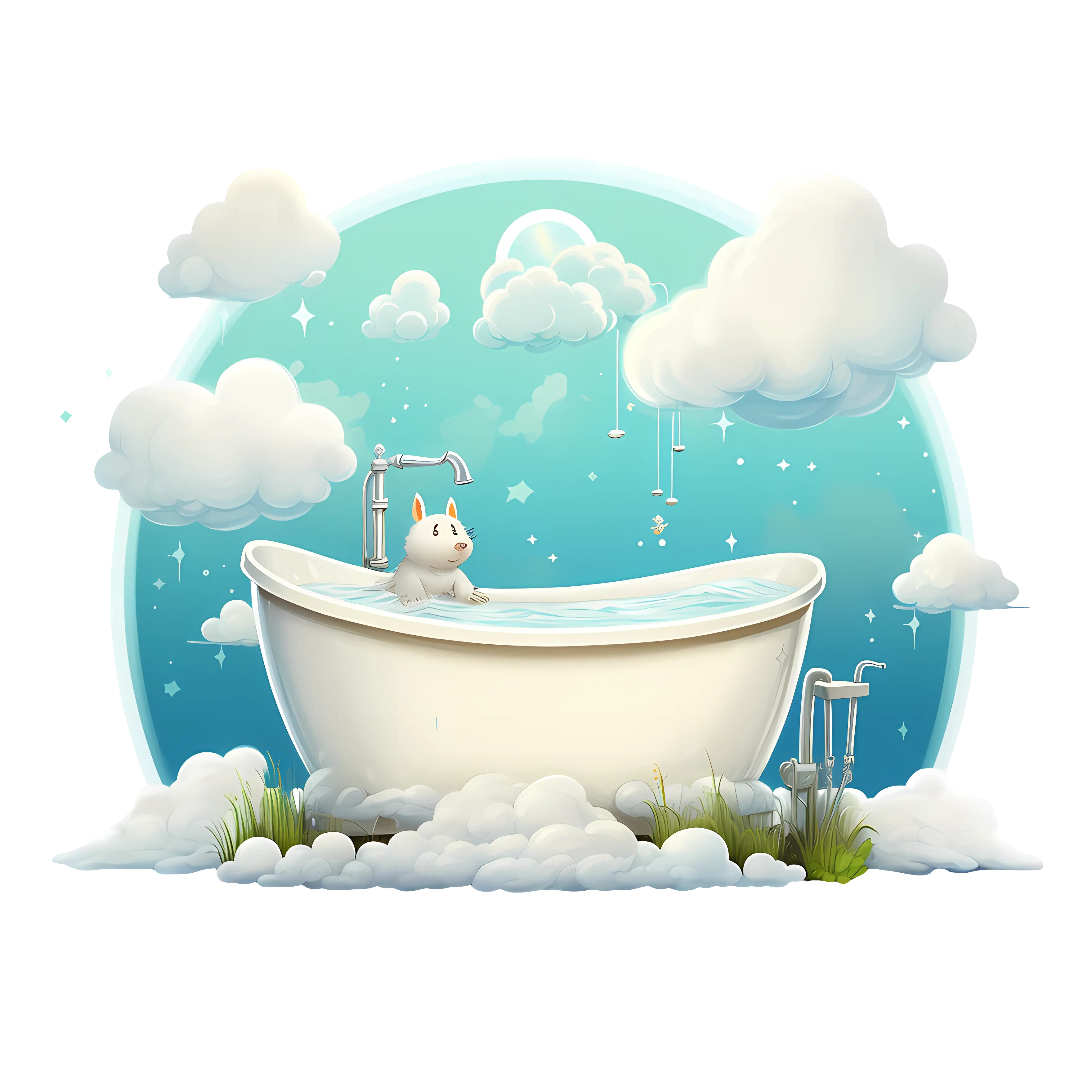 Bathtub with Clouds and Rabbit
