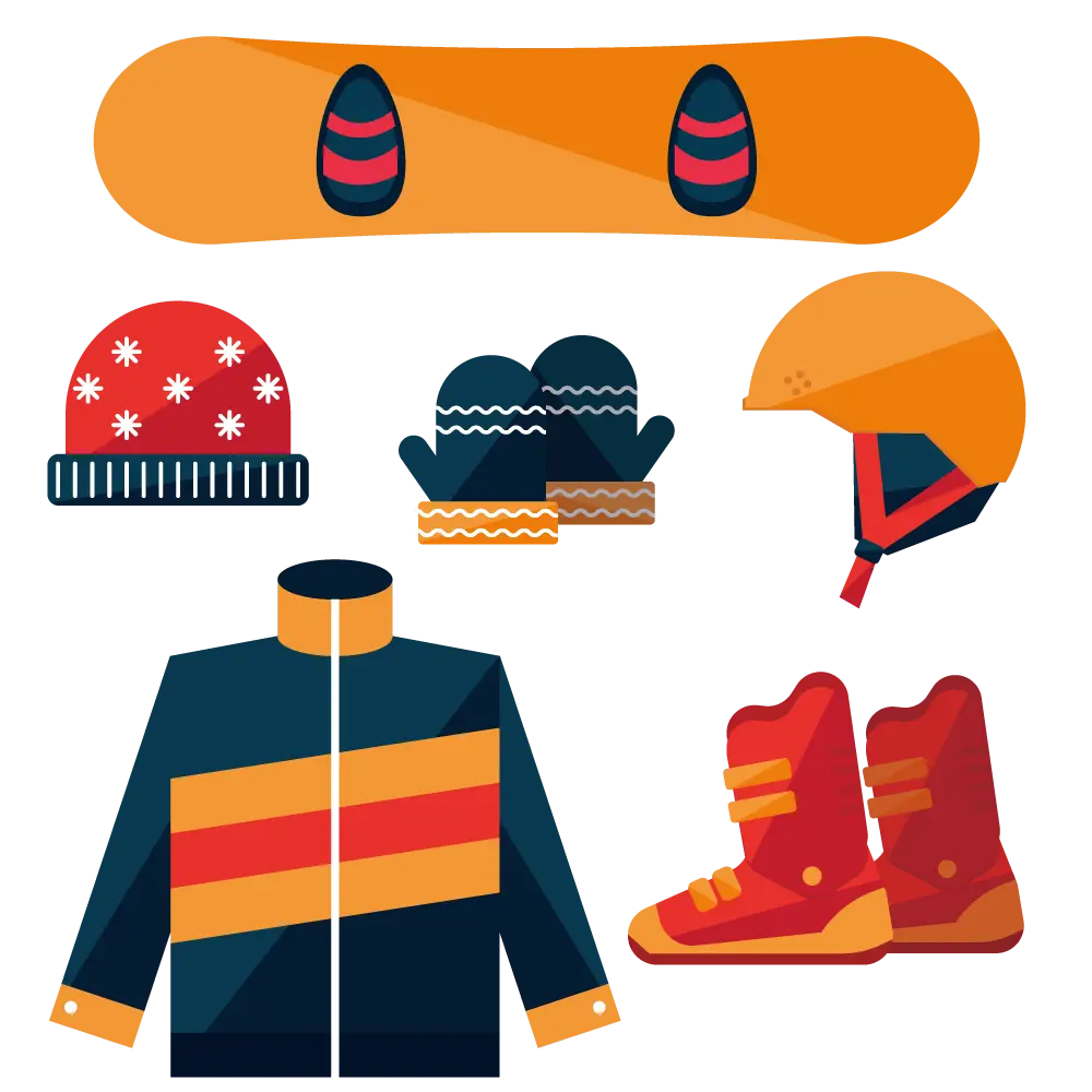 Colorful Snowboarding Gear Set