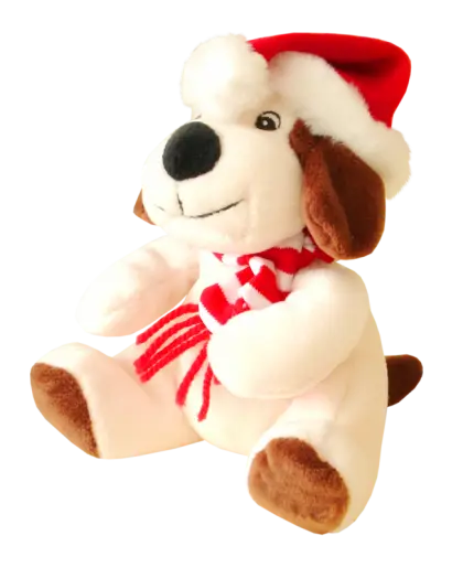 Cute Stuffed Dog with Santa Hat and Scarf