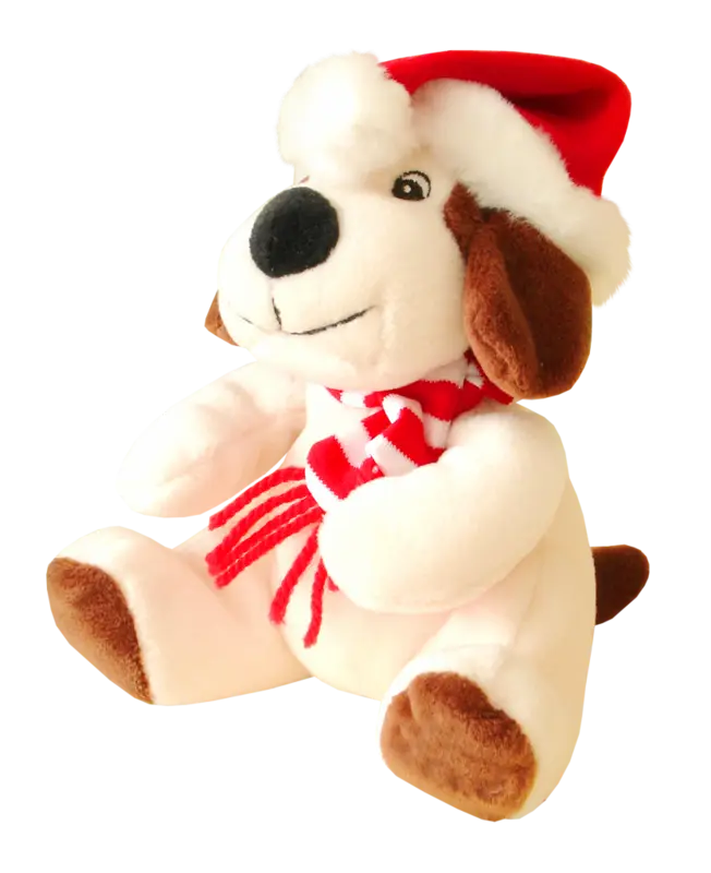 Cute Stuffed Dog with Santa Hat and Scarf