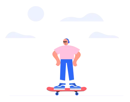 Dynamic Skateboarding Illustration in Blue and Pink Colors