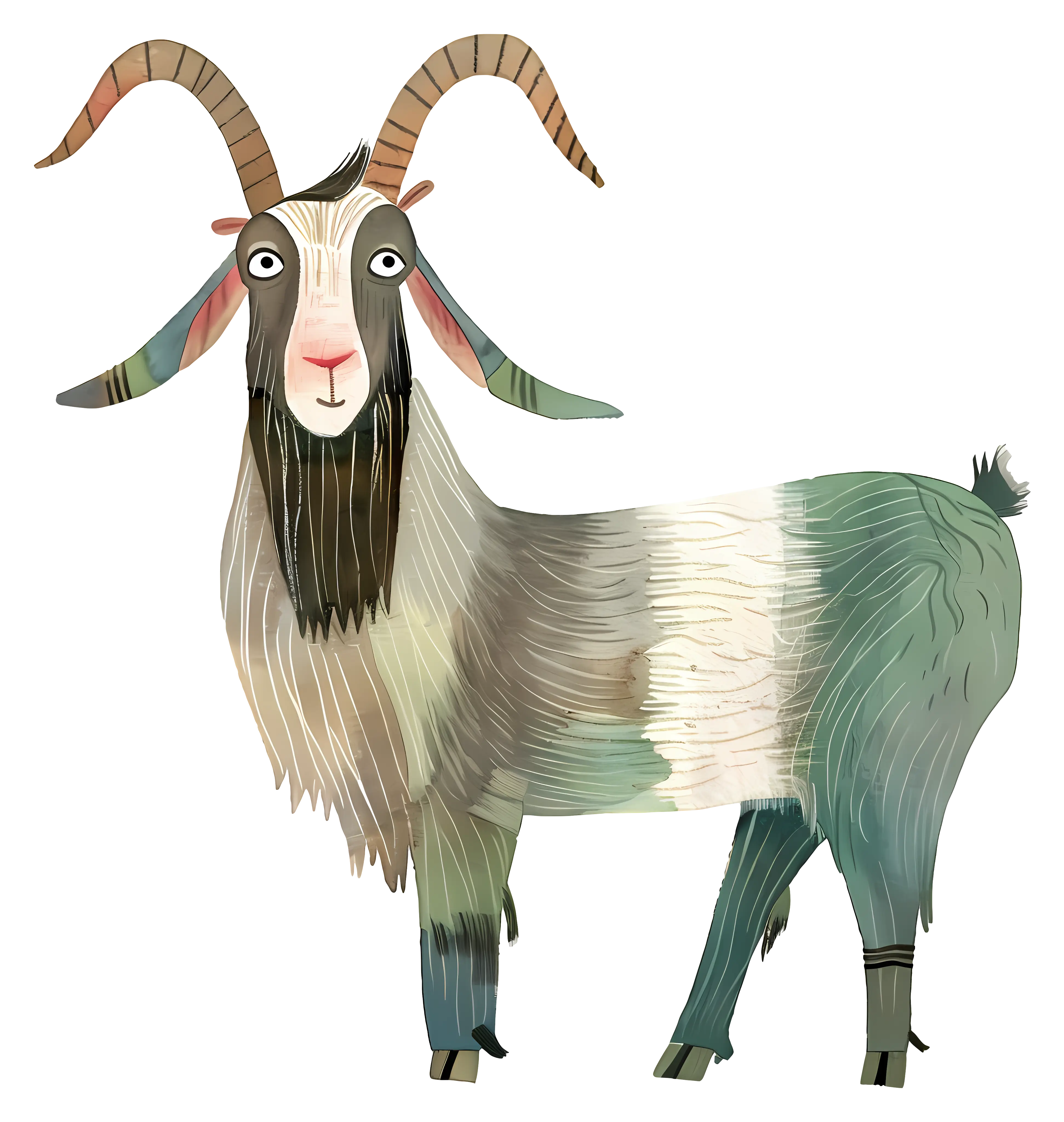 Whimsical Watercolor Goat Illustration