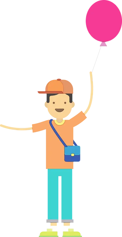Cartoon Boy Holding Pink Balloon
