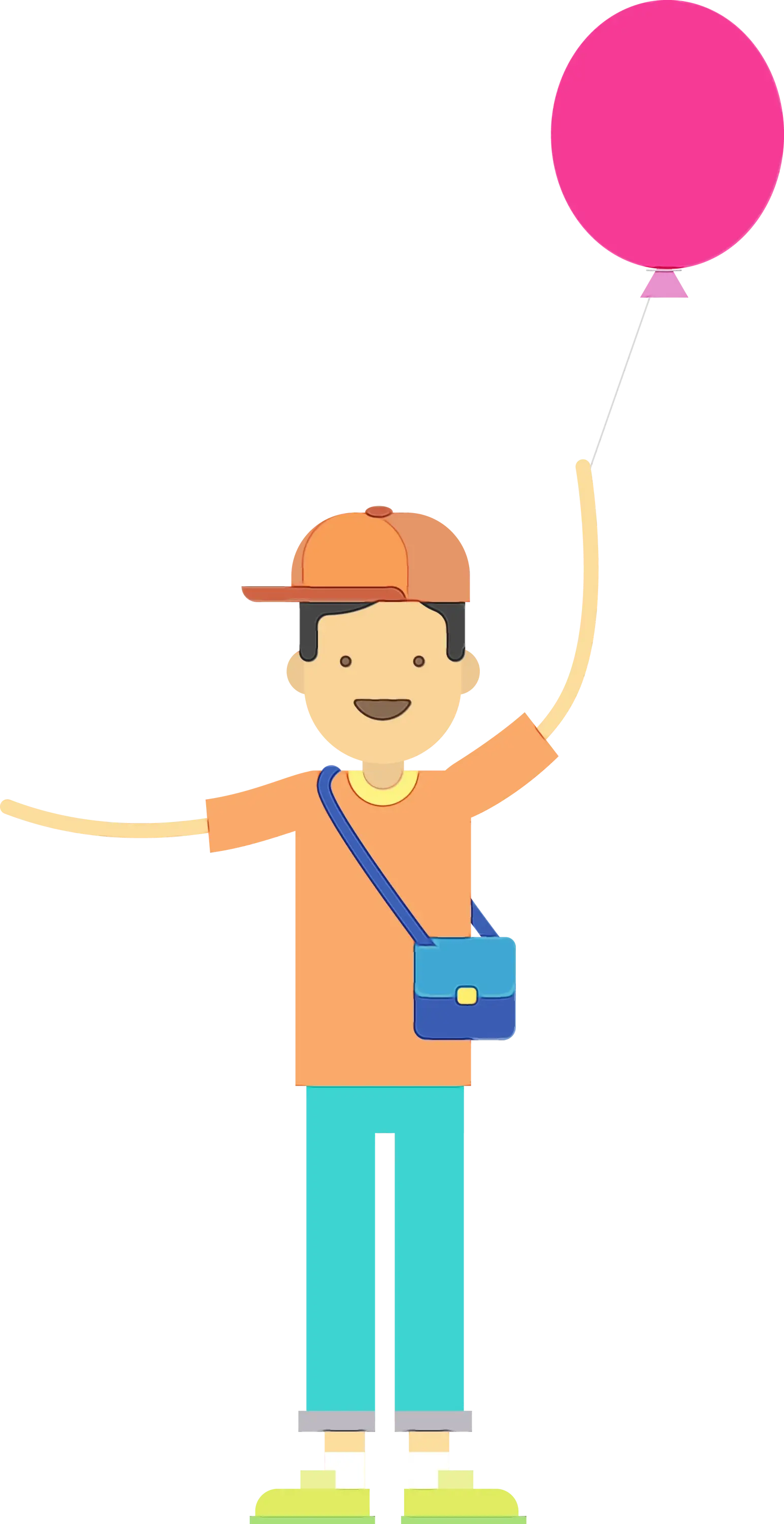 Cartoon Boy Holding Pink Balloon