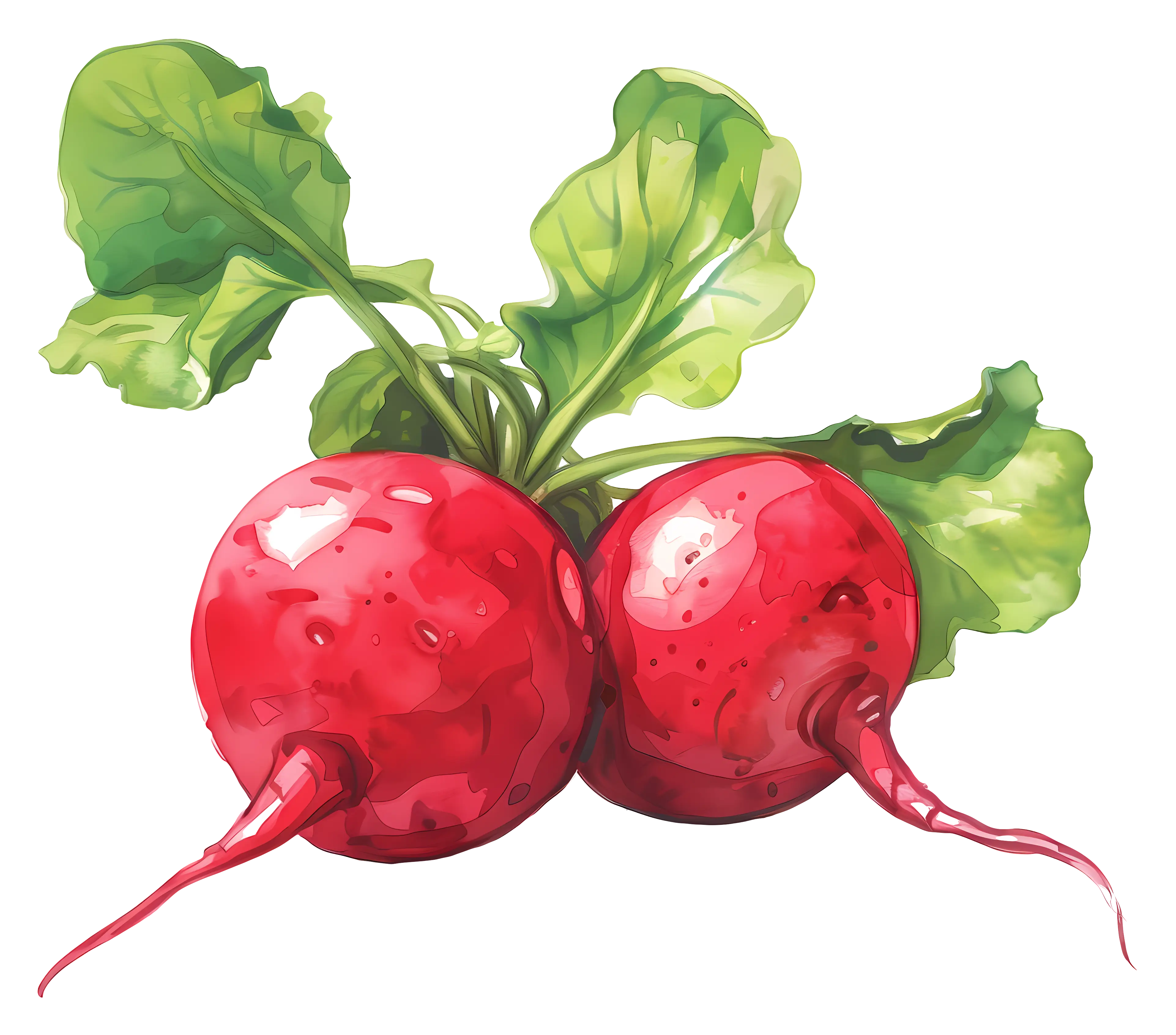 Bright Red Radishes with Green Leaves