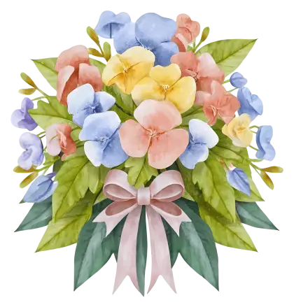 Bouquet of Colorful Flowers with Ribbon