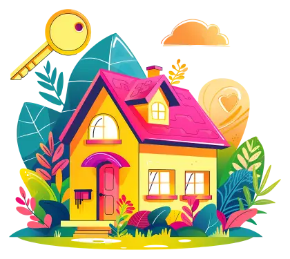 Colorful House with Key Illustration