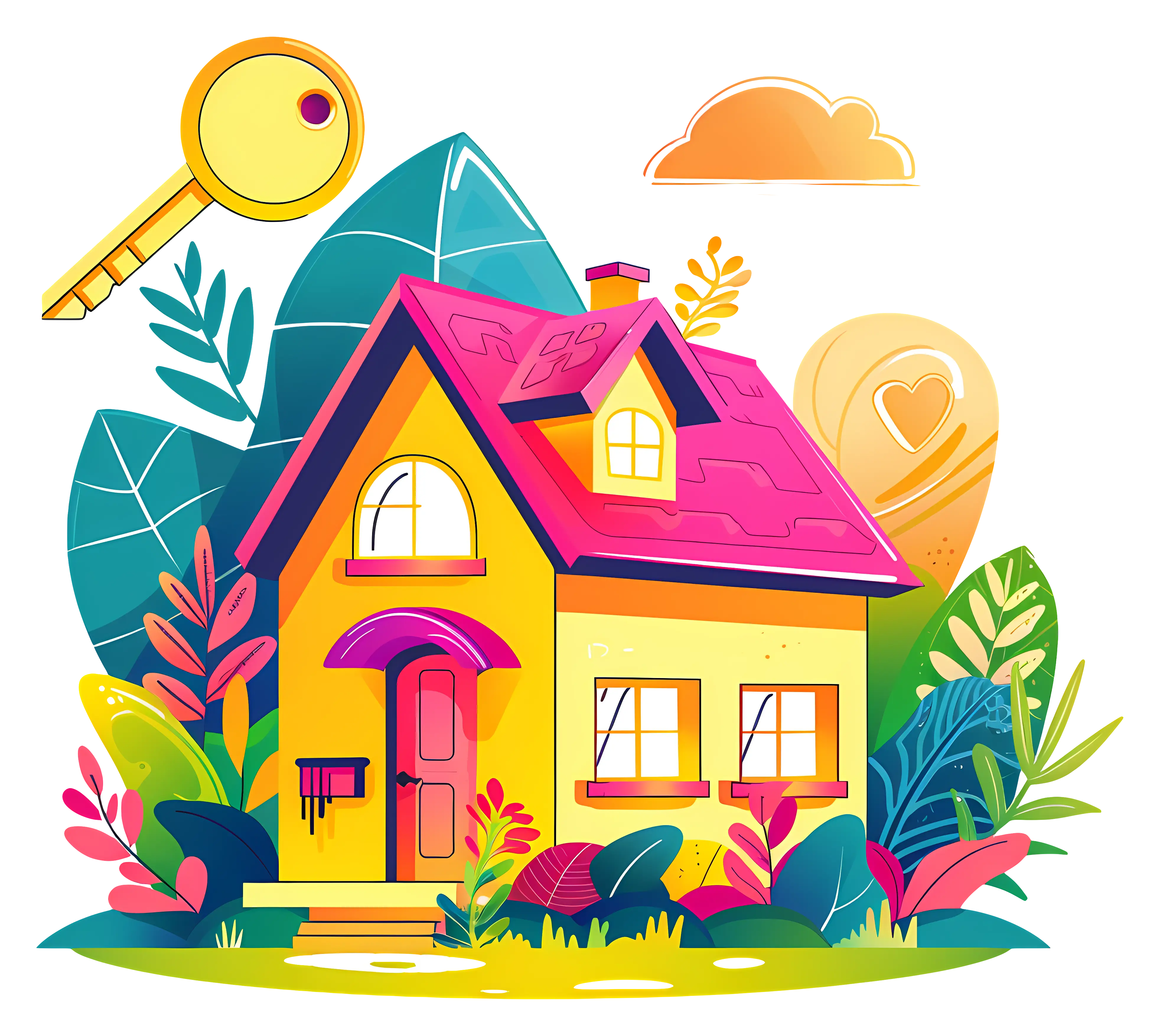 Colorful House with Key Illustration
