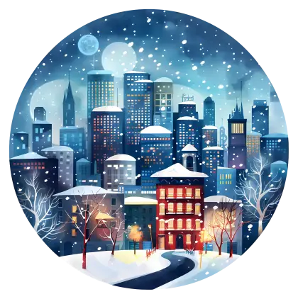Snowy Cityscape at Night