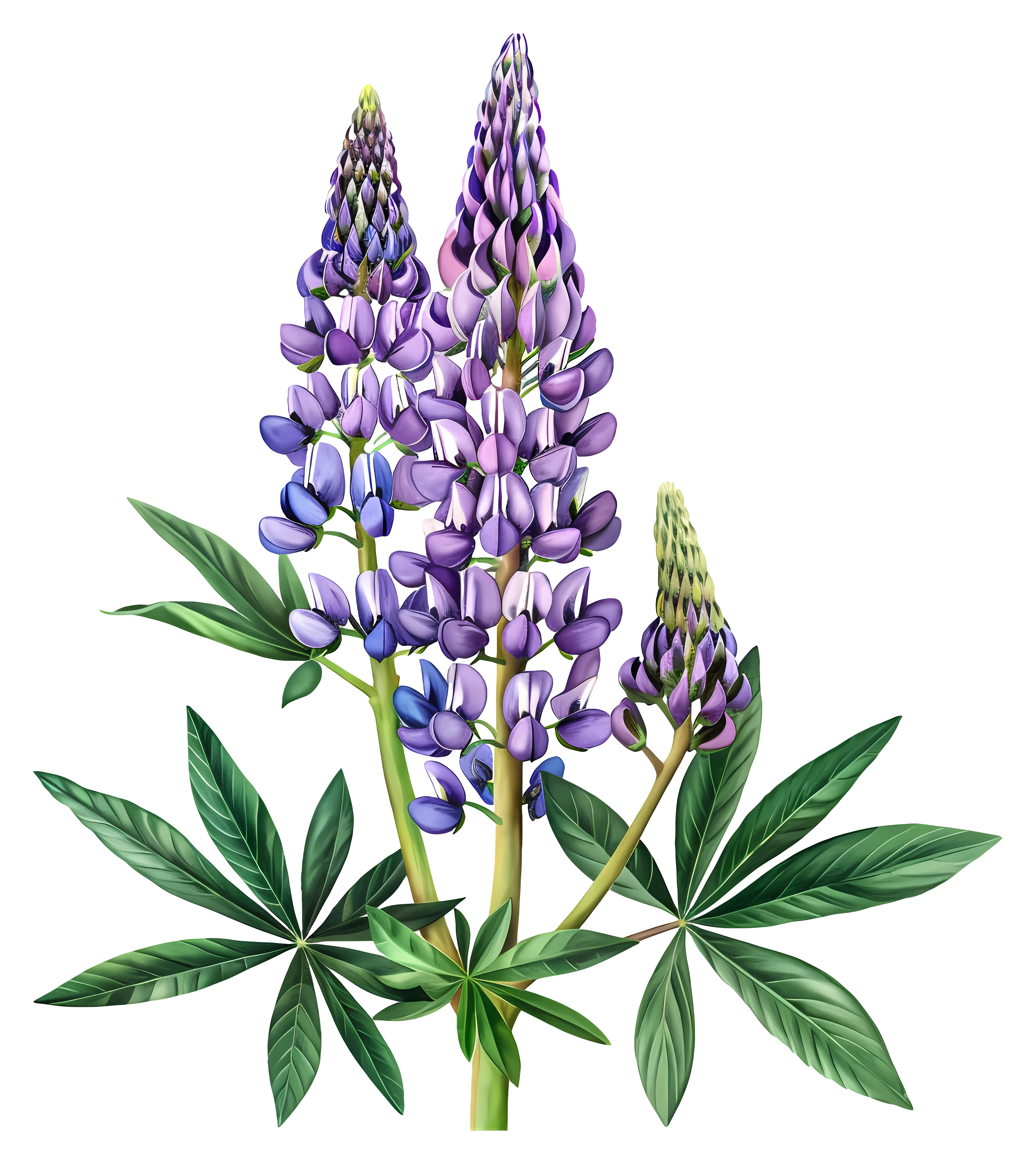 Purple Lupine Flowers with Green Leaves