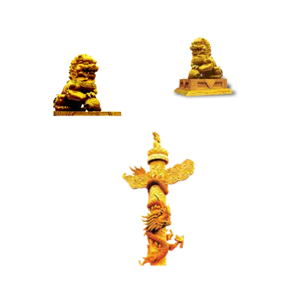 Golden Lion and Dragon Statues