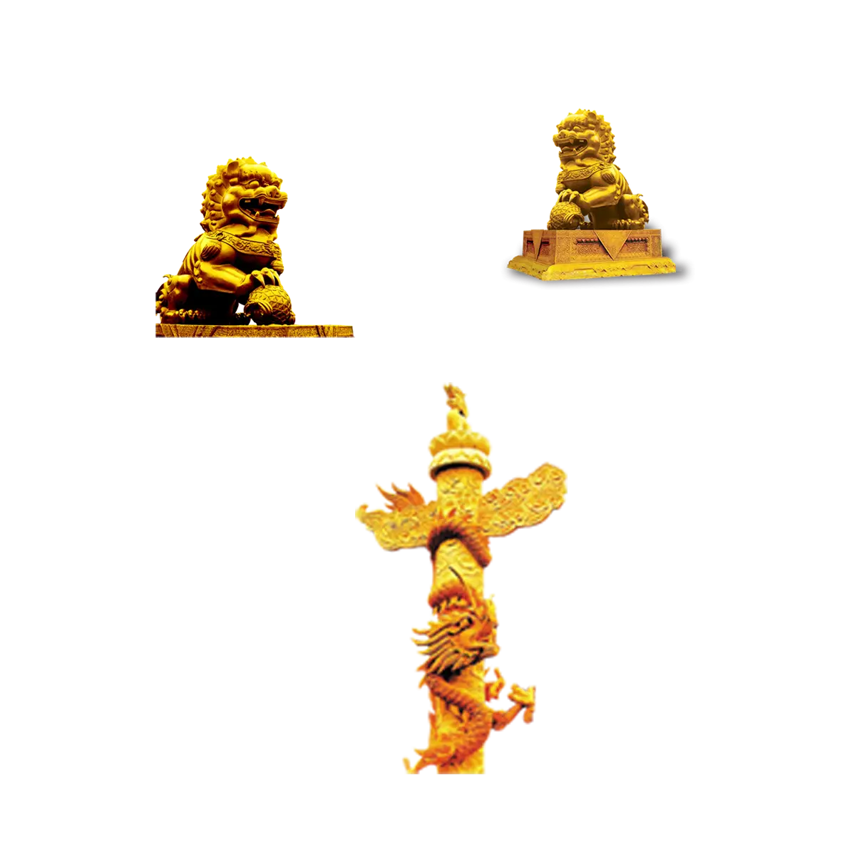 Golden Lion and Dragon Statues
