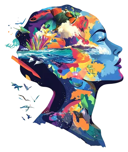 Vibrant Abstract Face with Nature Elements