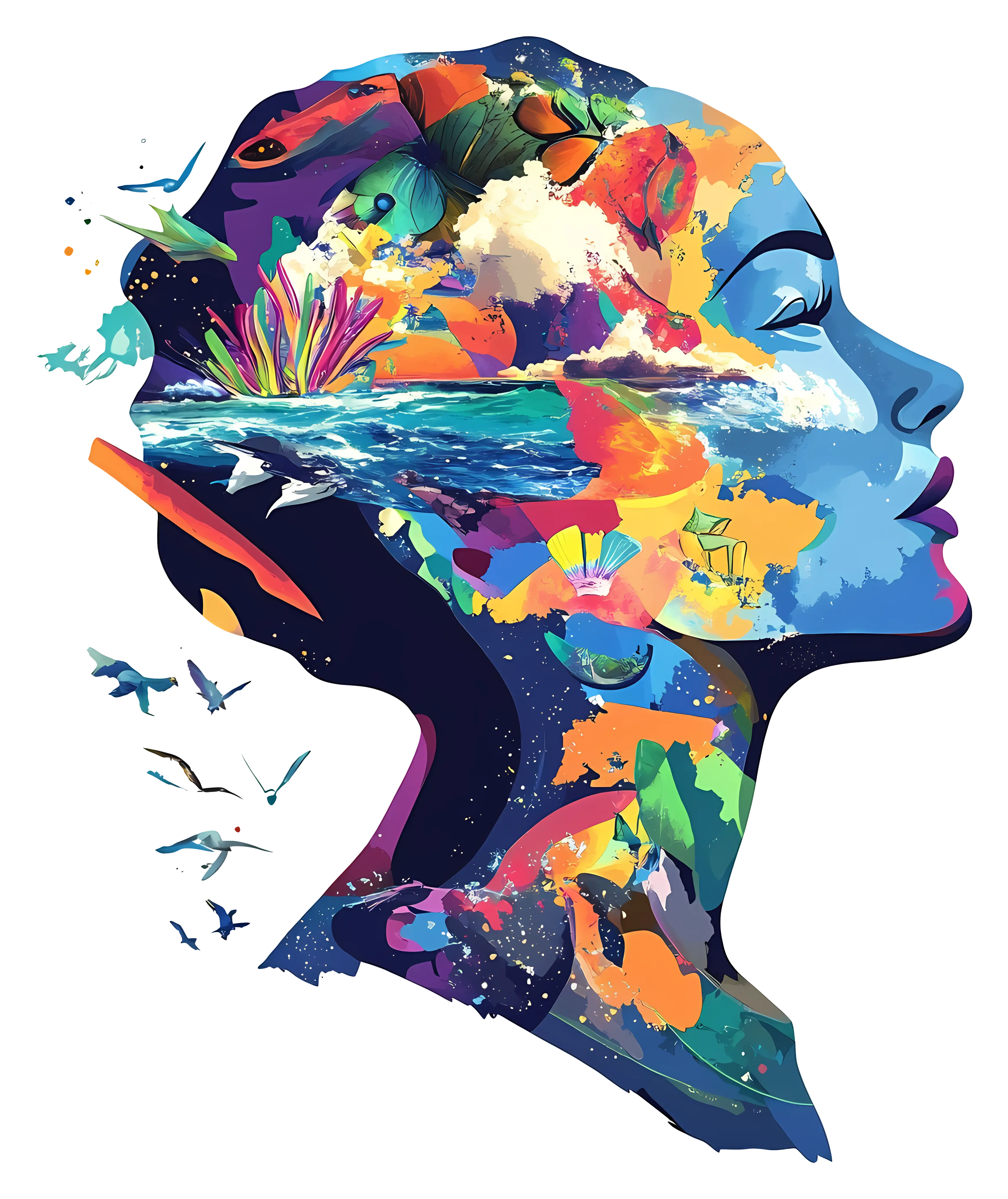 Vibrant Abstract Face with Nature Elements