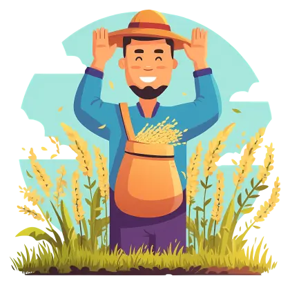 Excited Farmer Surrounded by Grain Harvest