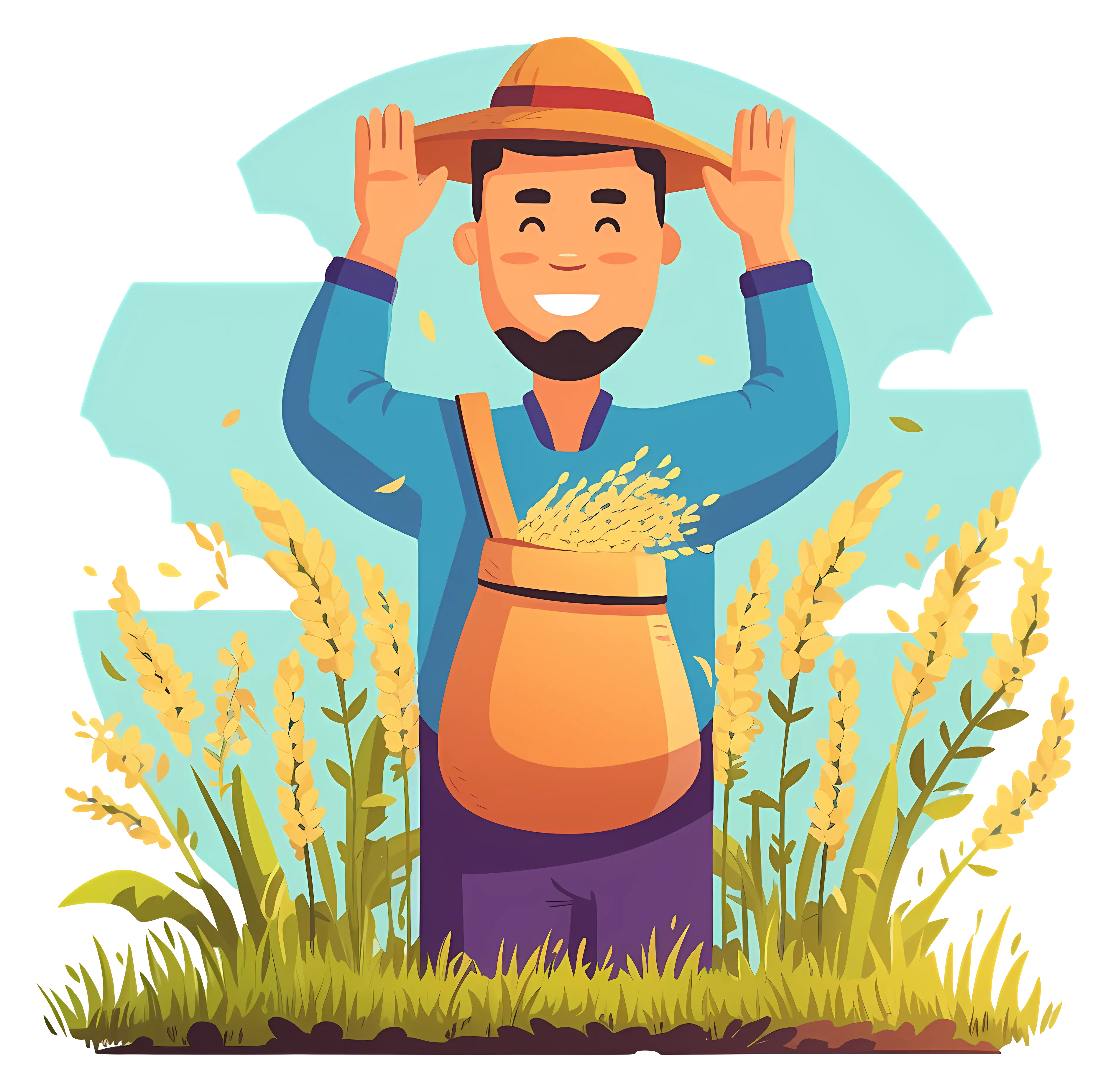 Excited Farmer Surrounded by Grain Harvest