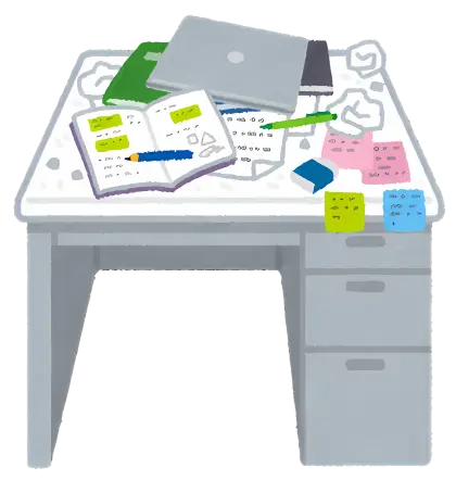 Messy Desk with Books and Stationery