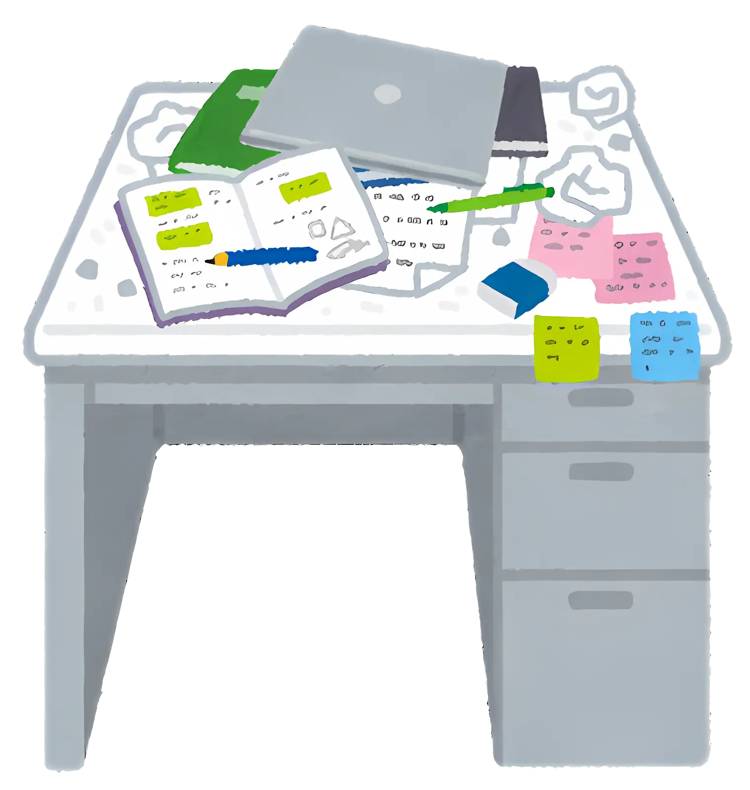 Messy Desk with Books and Stationery