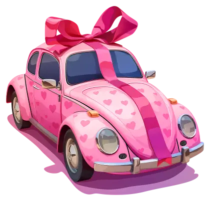 Pink Car with Heart Patterns and Bow