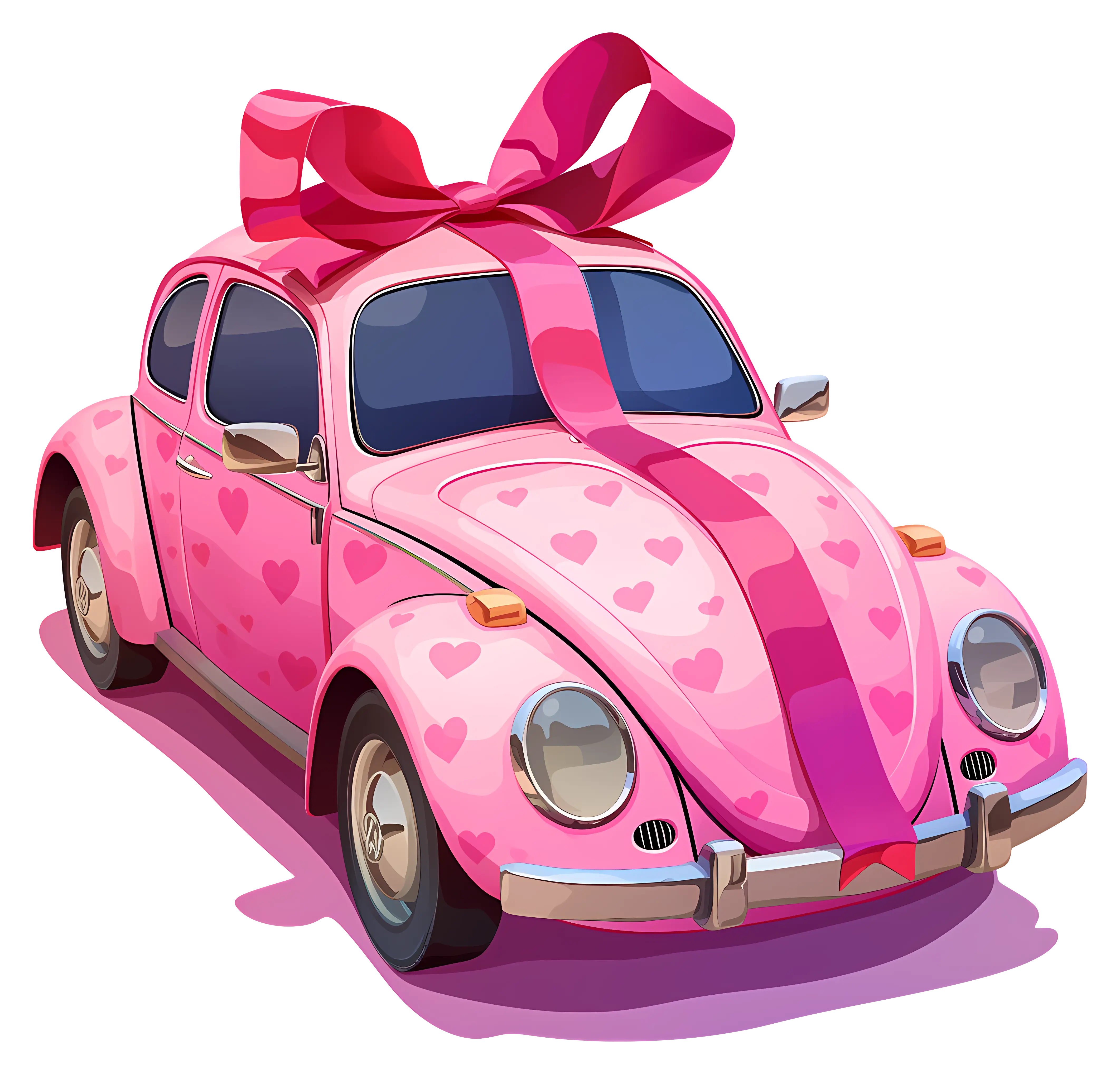 Pink Car with Heart Patterns and Bow