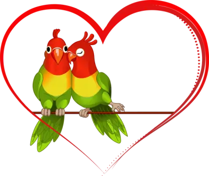 Lovebirds on Heart-Shaped Frame