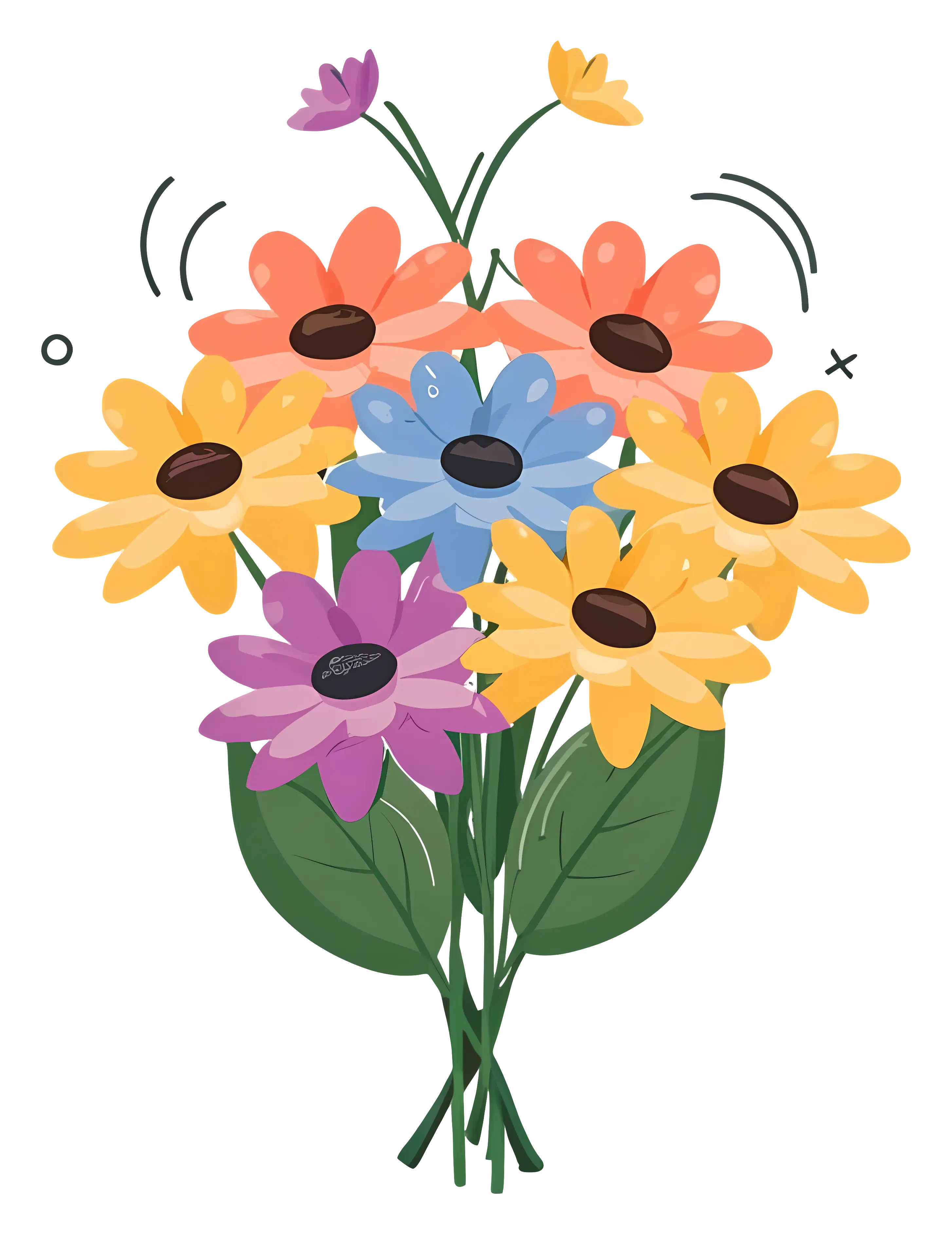Colorful Cartoon Flower Bouquet Illustration