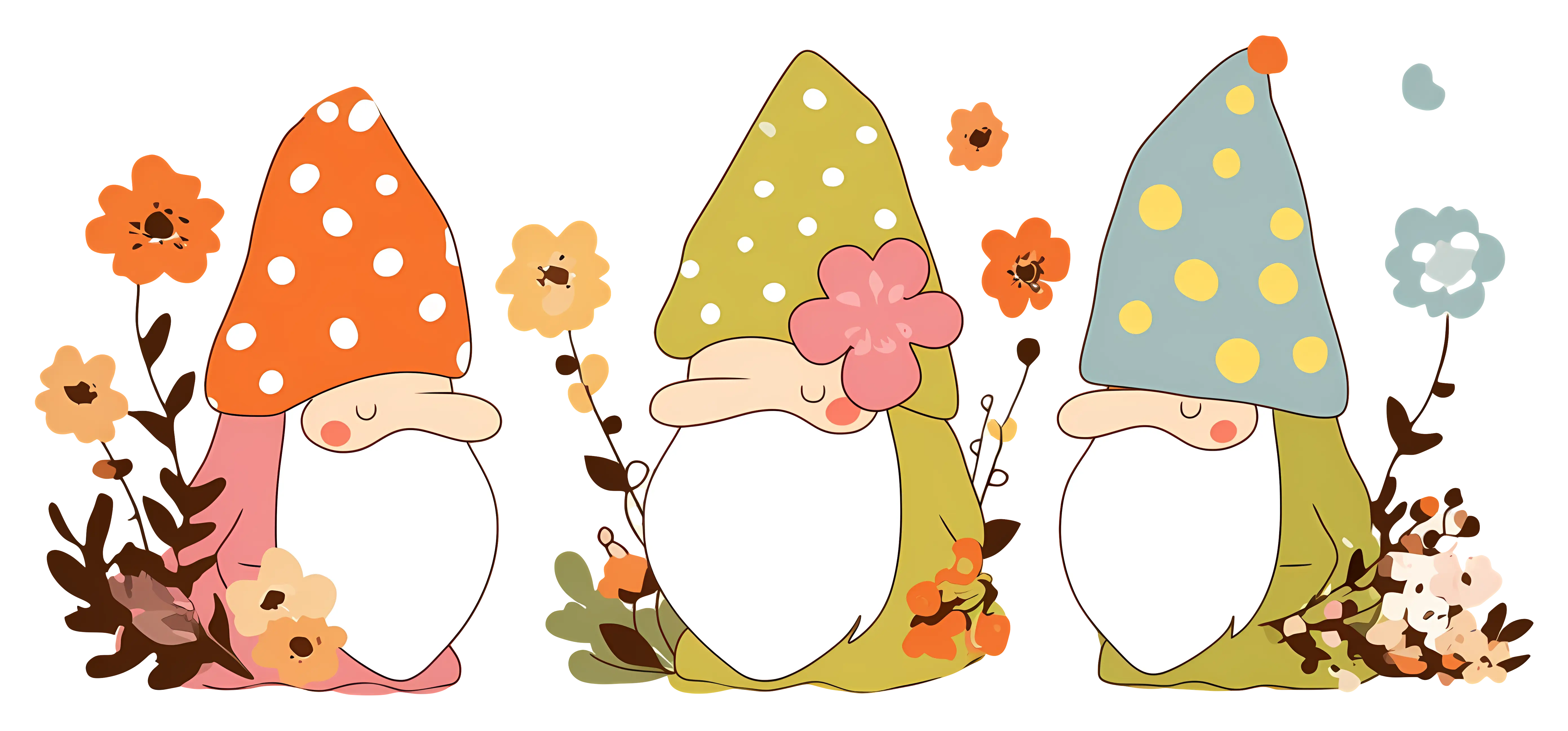 Flower Gnomes Trio Illustration