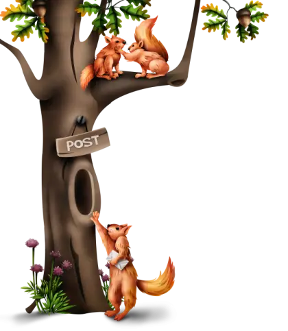 Squirrels at Tree Post