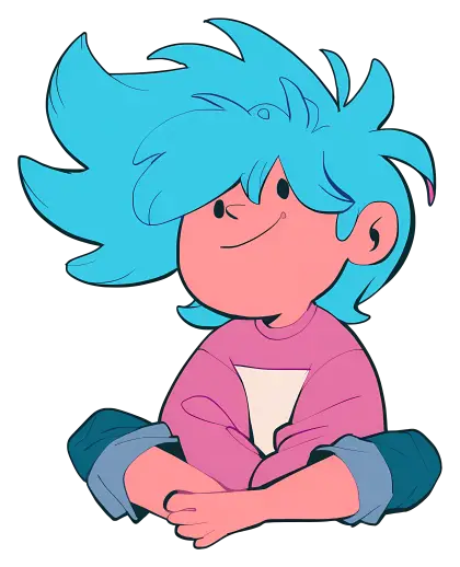 Blue-haired Cartoon Character Sitting