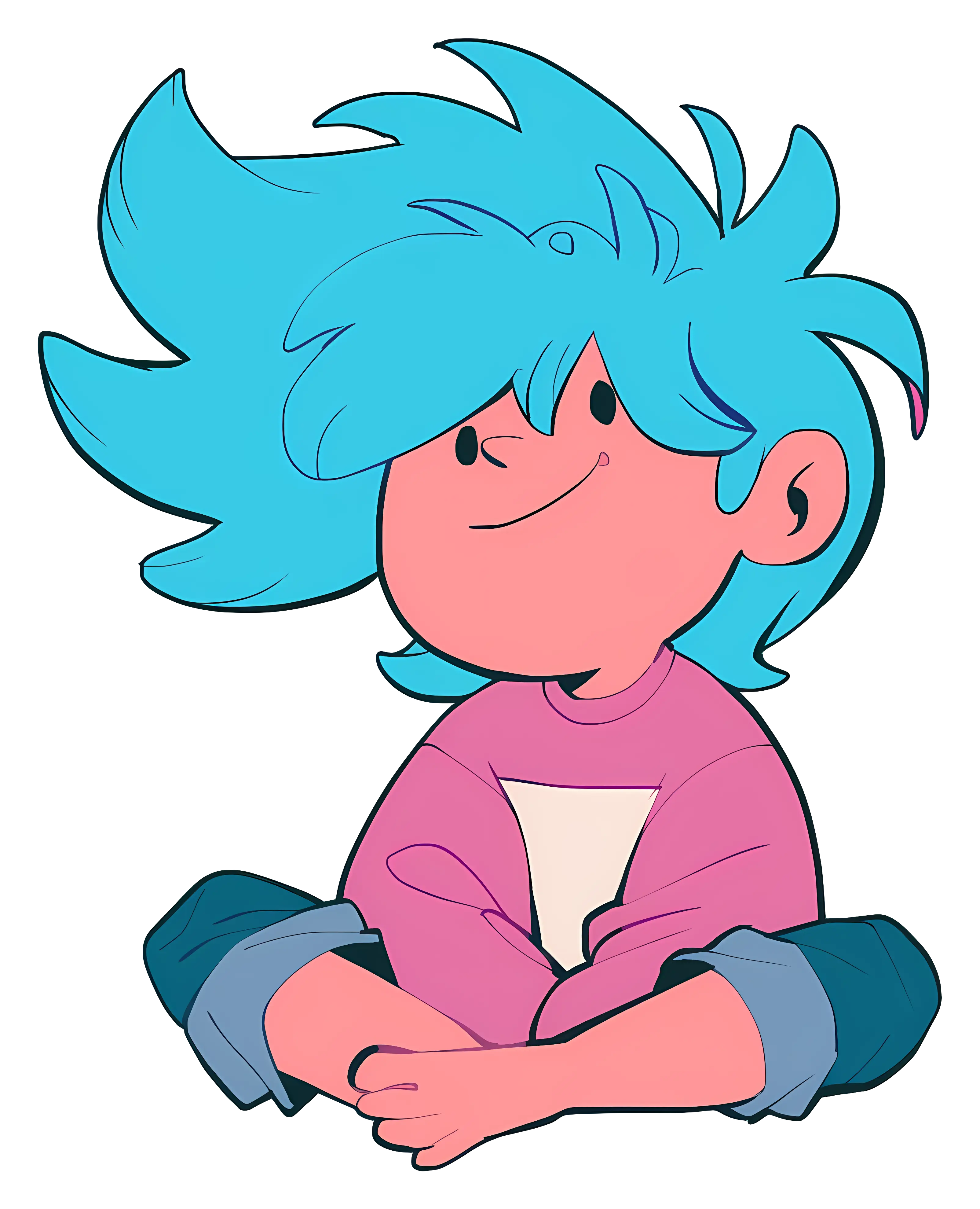 Blue-haired Cartoon Character Sitting